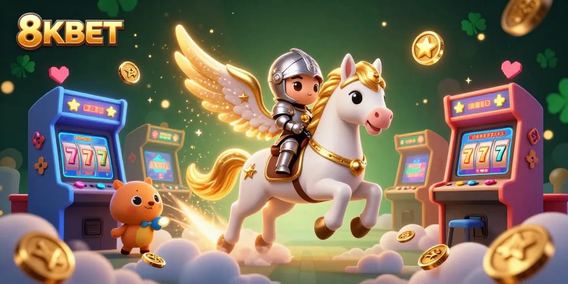 Experience the magic of 8KBET with a dazzling scene of a celestial horse and knight in a casino adventure.