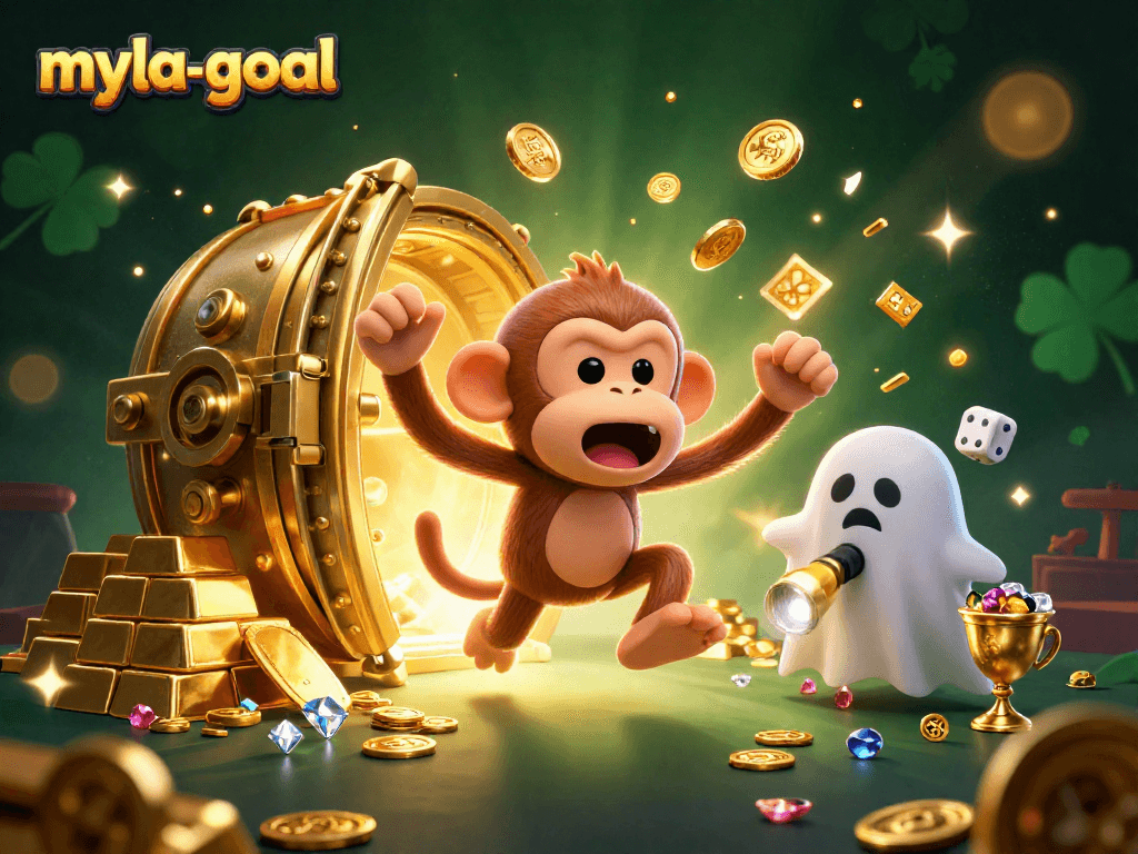 Engage in the thrill of myla-goal with the mischievous monkey and puppy tracking golden treasures in a haunted casino.