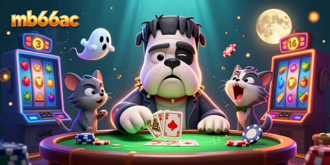 Engage with mb66ac's thrilling slot machines and playful characters in this vibrant casino scene.