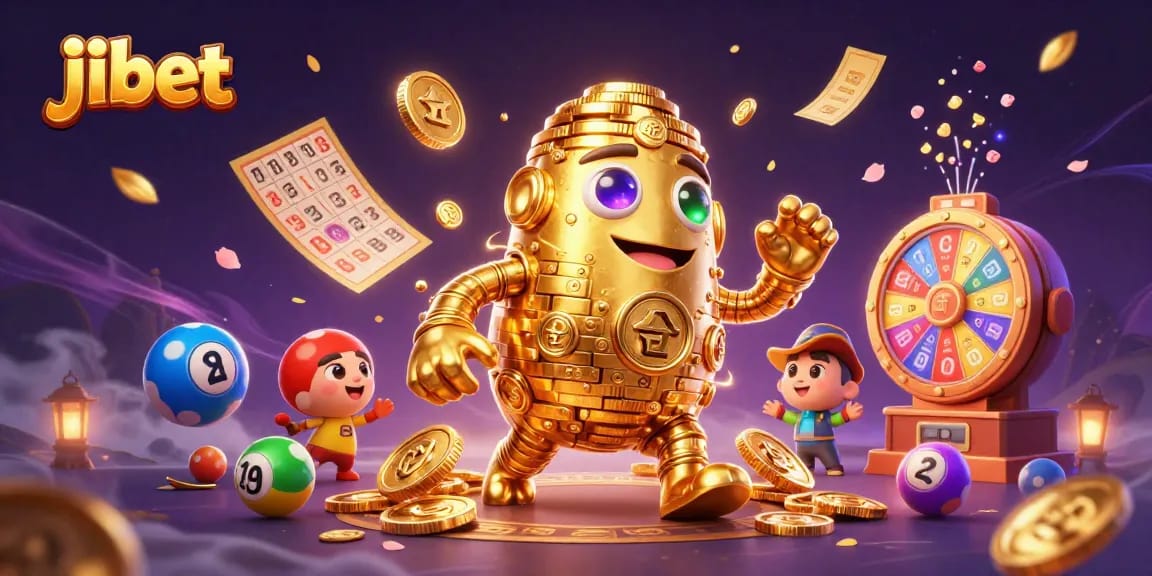 Engage with jibet's vibrant 3D casino scene featuring a golden golem and lively lottery dynamics.