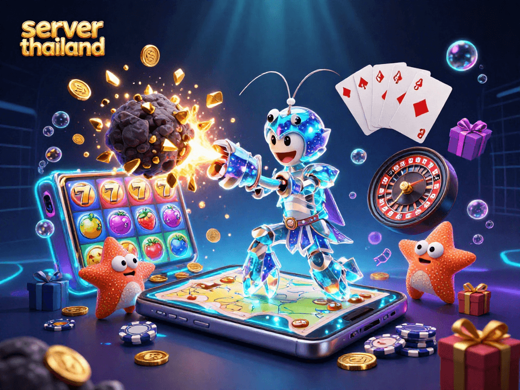 Spin the slot reels with server thailand as the galactic samurai shrimp bursts through an asteroid of golden gems.
