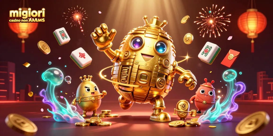 Gioca nei migliori casino non AAMS con l'incredibile golem d'oro circondato da elementi di gioco festivi.