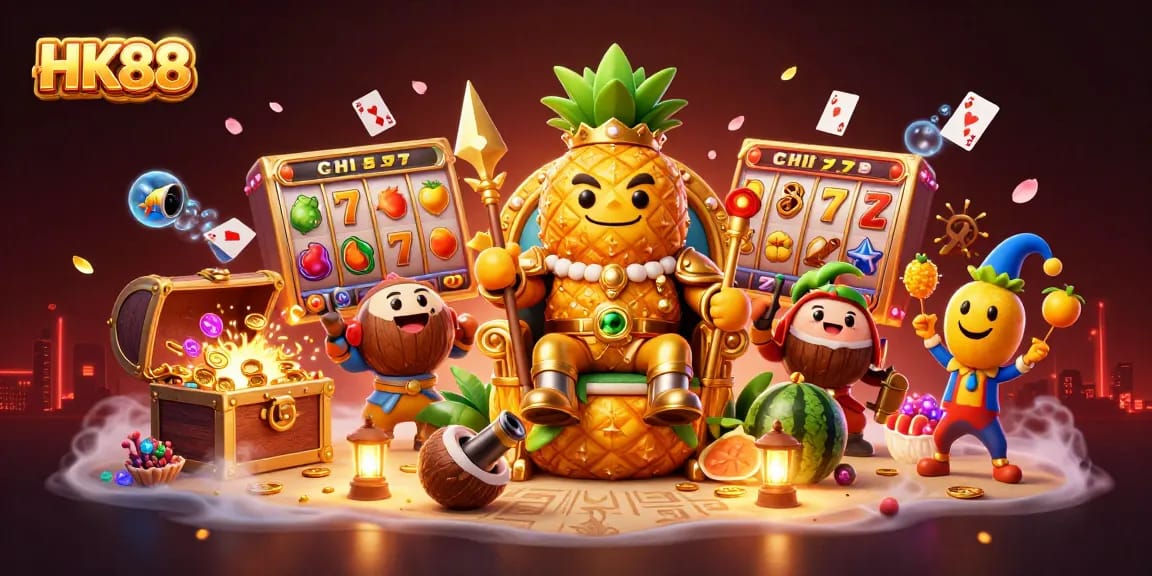 Experience thrilling slots at HK88's vibrant beach casino featuring golden themes and charismatic characters.