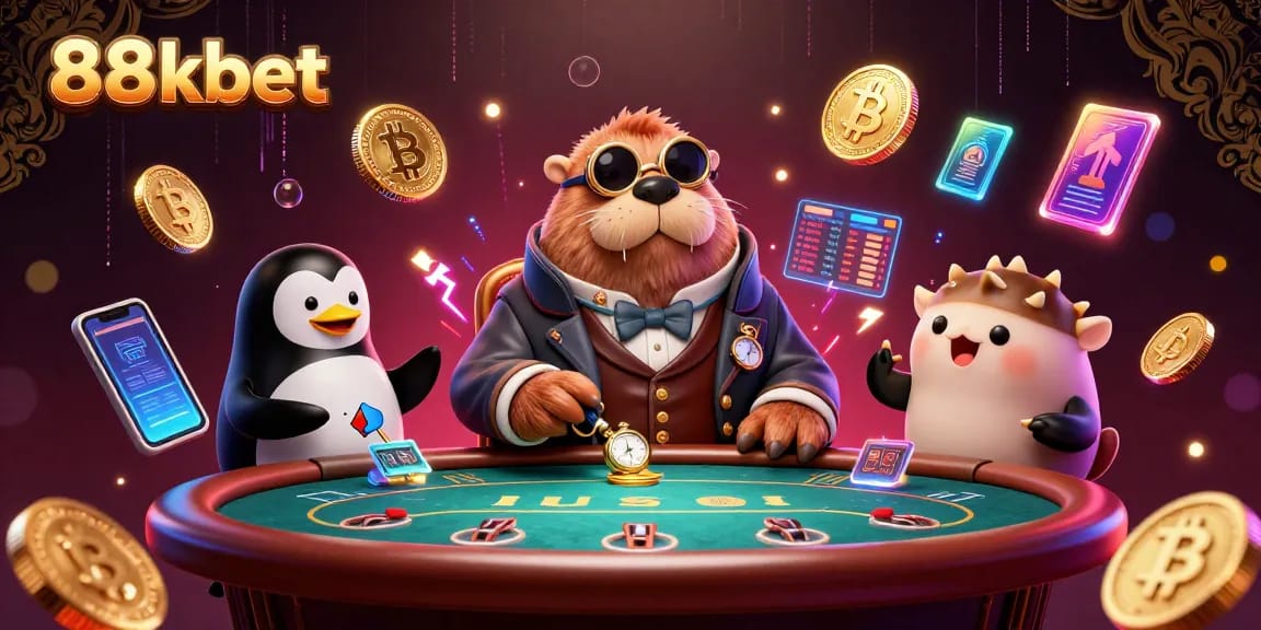 Play poker underwater at 88kbet with fun characters in a vibrant casino scene