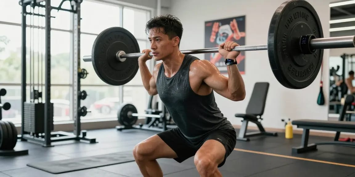 Dynamic weightlifting session at Somatrop Steroid Shop fitness gym, showcasing dedication and energy in a bright environment.