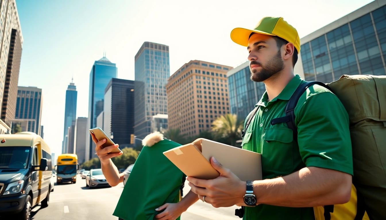 Local delivery service Phoenix AZ with a driver navigating city streets, emphasizing speed and efficiency.