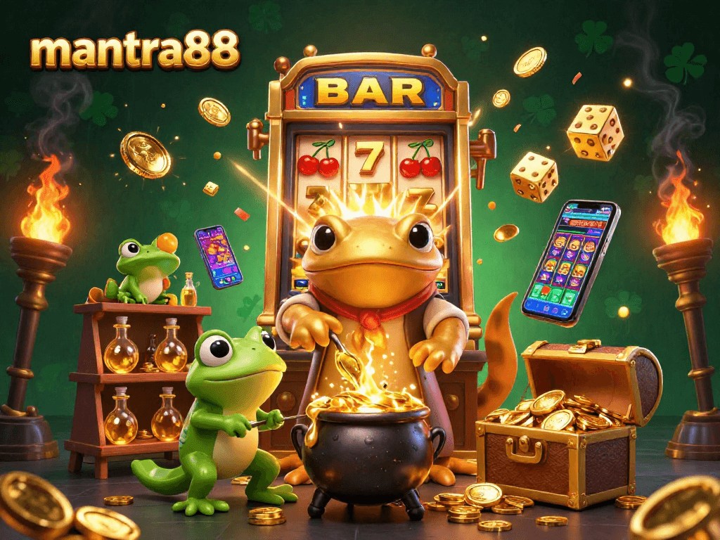 Experience thrilling gameplay at mantra88, where vibrant slot machines and golden elements create a captivating casino atmosphere.