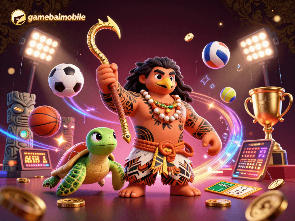 Bet on exciting games with gamebaimobile featuring dynamic sports elements, a hawk demigod, and vibrant turtles.
