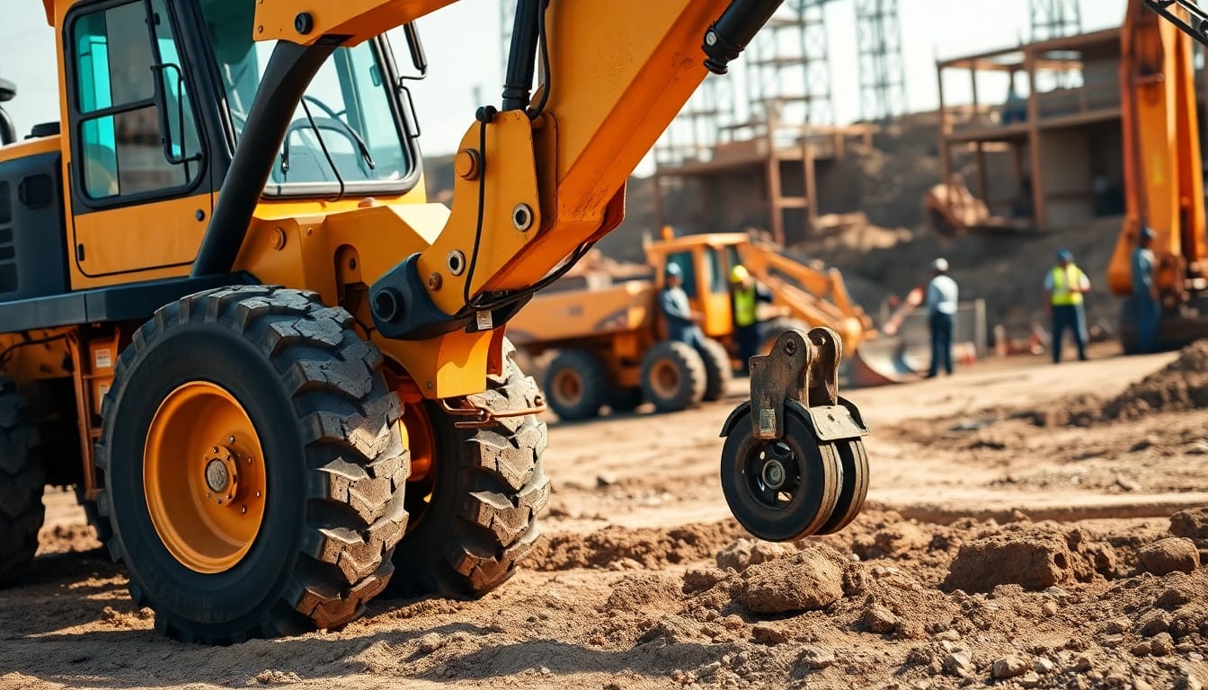 Show a gradal excavator working on a construction site with intricate machinery details.