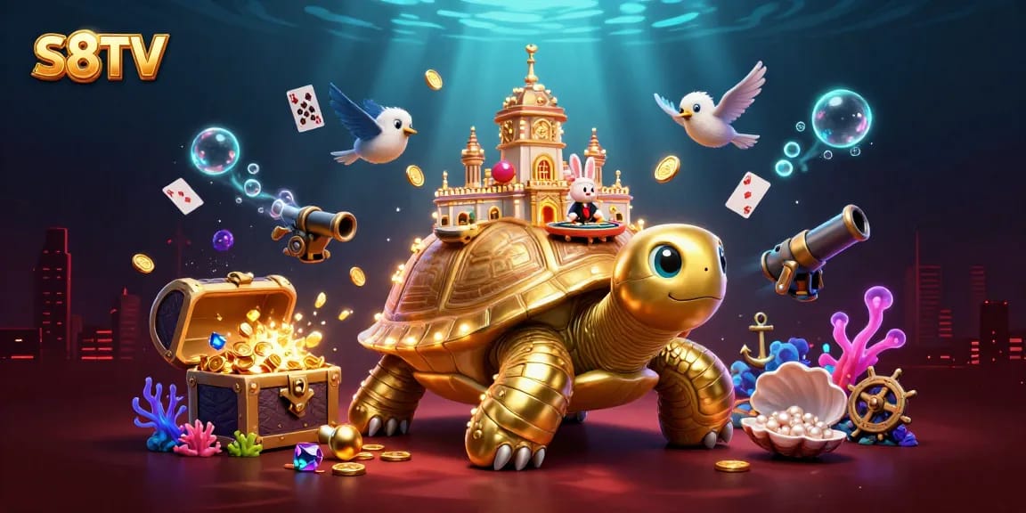 S8TV delivers immersive gaming with a golden tortoise, coin-dispensing birds, and a charming dealer.