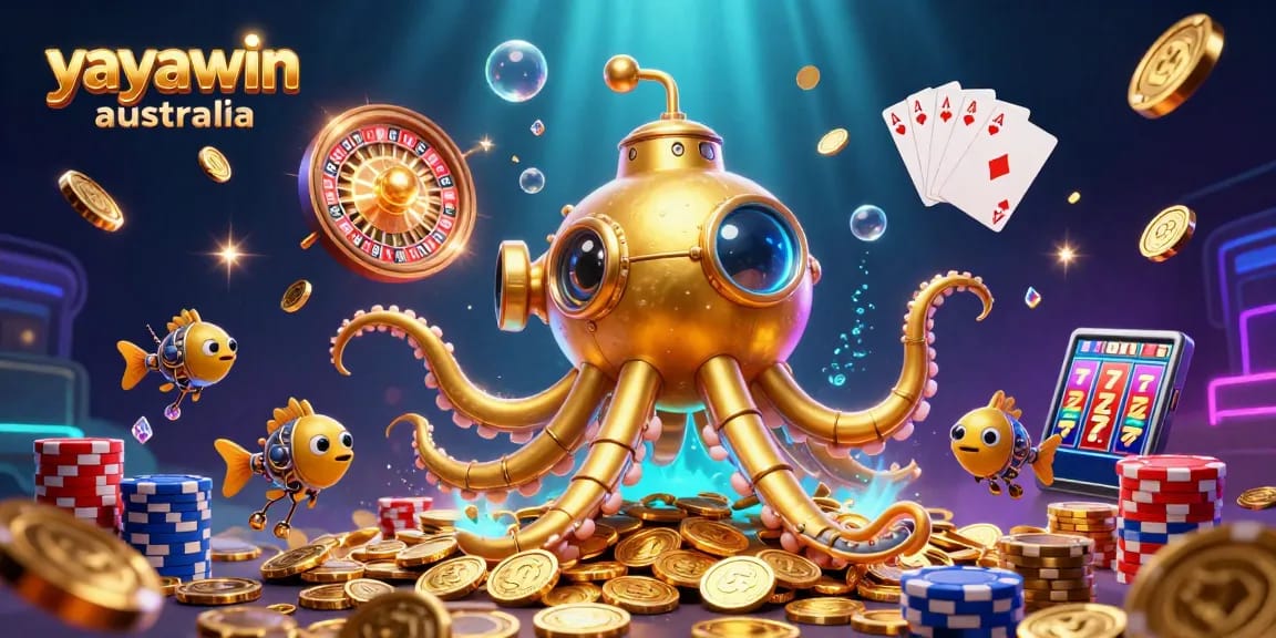 Experience the thrill of yayawin australia with a 3D submarine and golden casino elements.