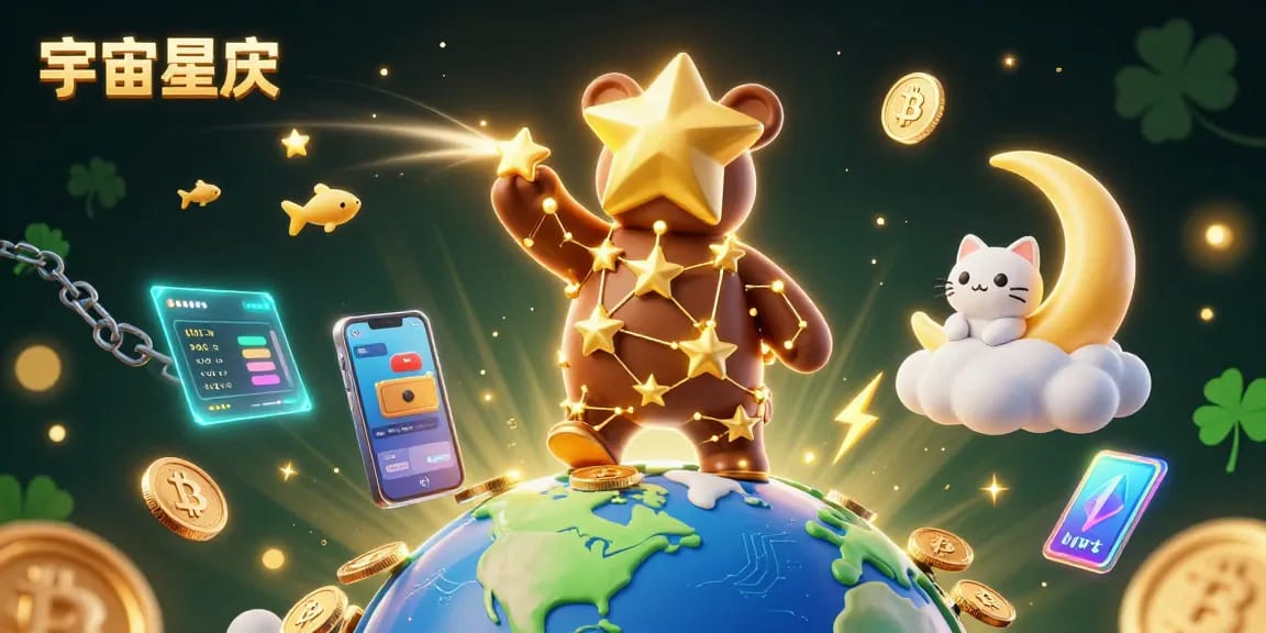 在宇宙星塵的超精緻3D插圖,加上閃爍的金幣和遊戲元素,營造出賭博氛圍。