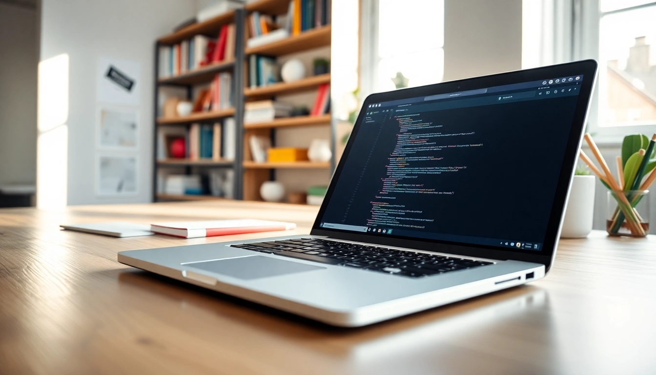 Creating a custom Shopify development project in a modern workspace with design elements.