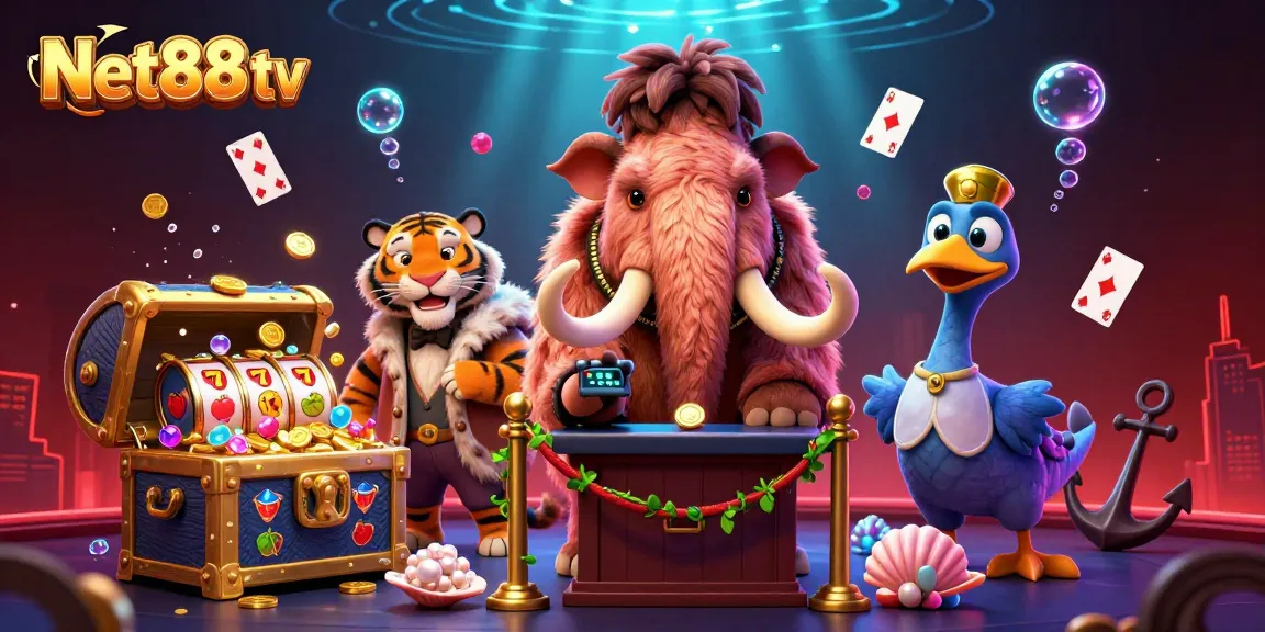 Net88 tv showcases vibrant casino action with a woolly mammoth bouncer and saber-tooth tiger VIP.