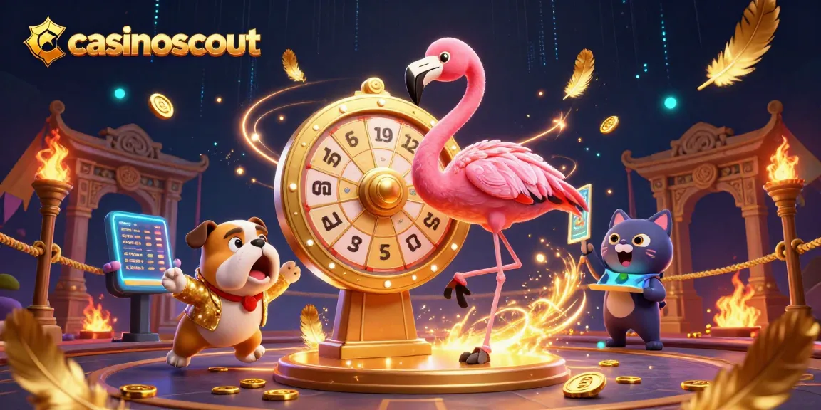 casinoscout highlights winning opportunities at a vibrant online casino scene with engaging characters.