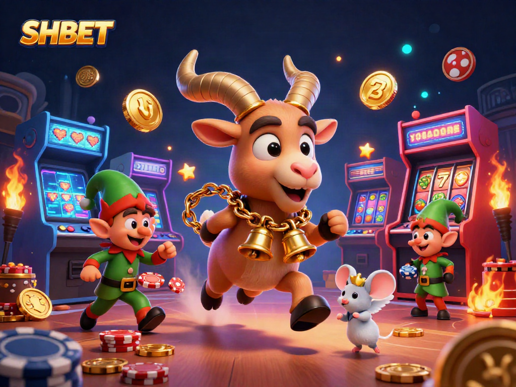Experience the thrill of SHBET with a festive casino scene featuring Krampus, a mouse, and elf gremlins.