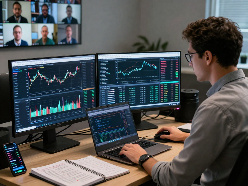 Engaged trader using TradingView for market analysis in a modern workspace.