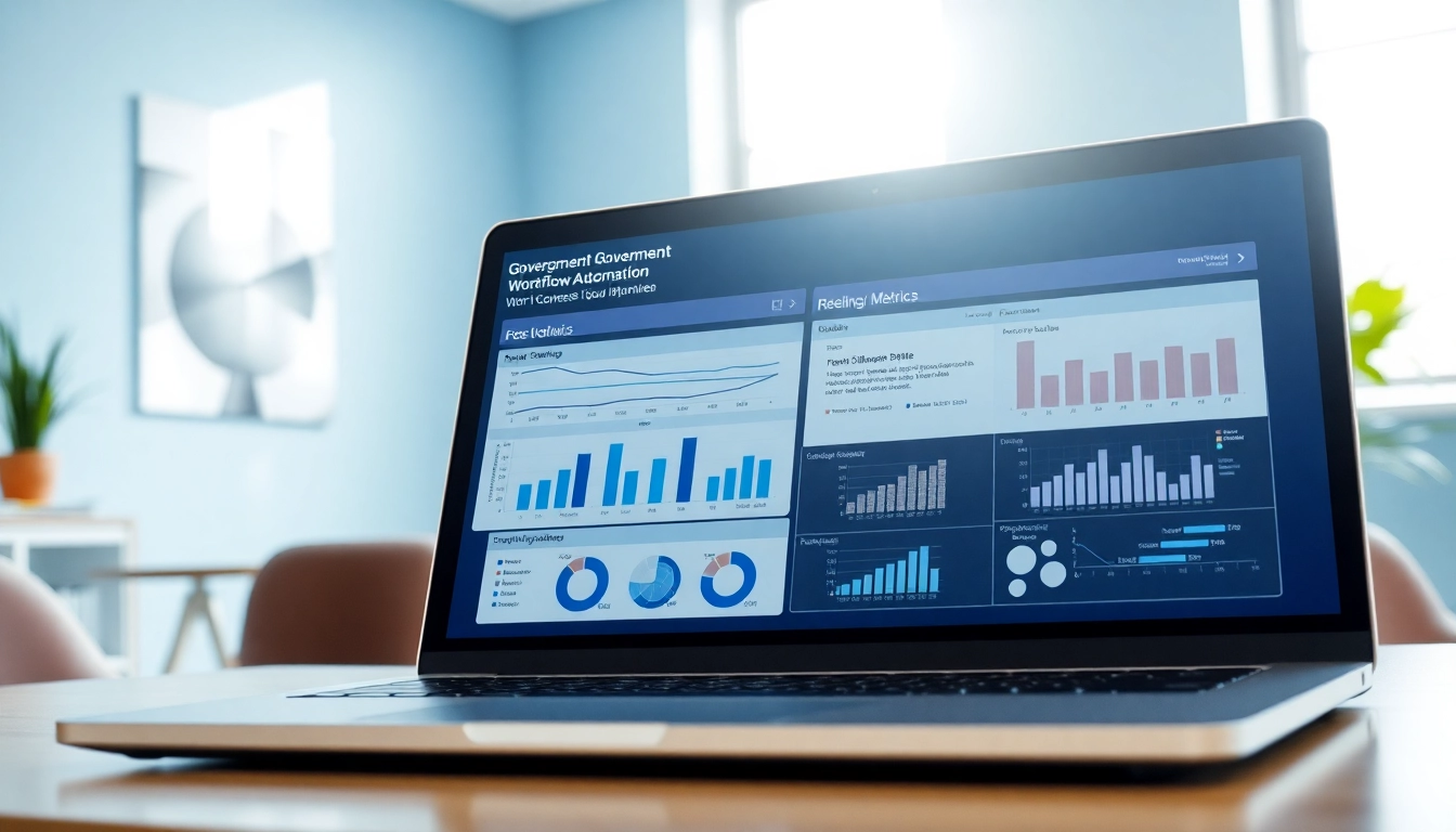Visualize government procurement workflow automation through a professional software interface within an office.