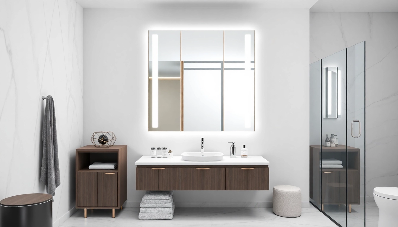 Moderne spiegelschrank bad mit eleganten Designs und integrierter Beleuchtung.