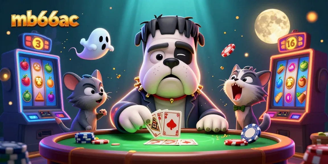 Engage with mb66ac's thrilling slot machines and playful characters in this vibrant casino scene.