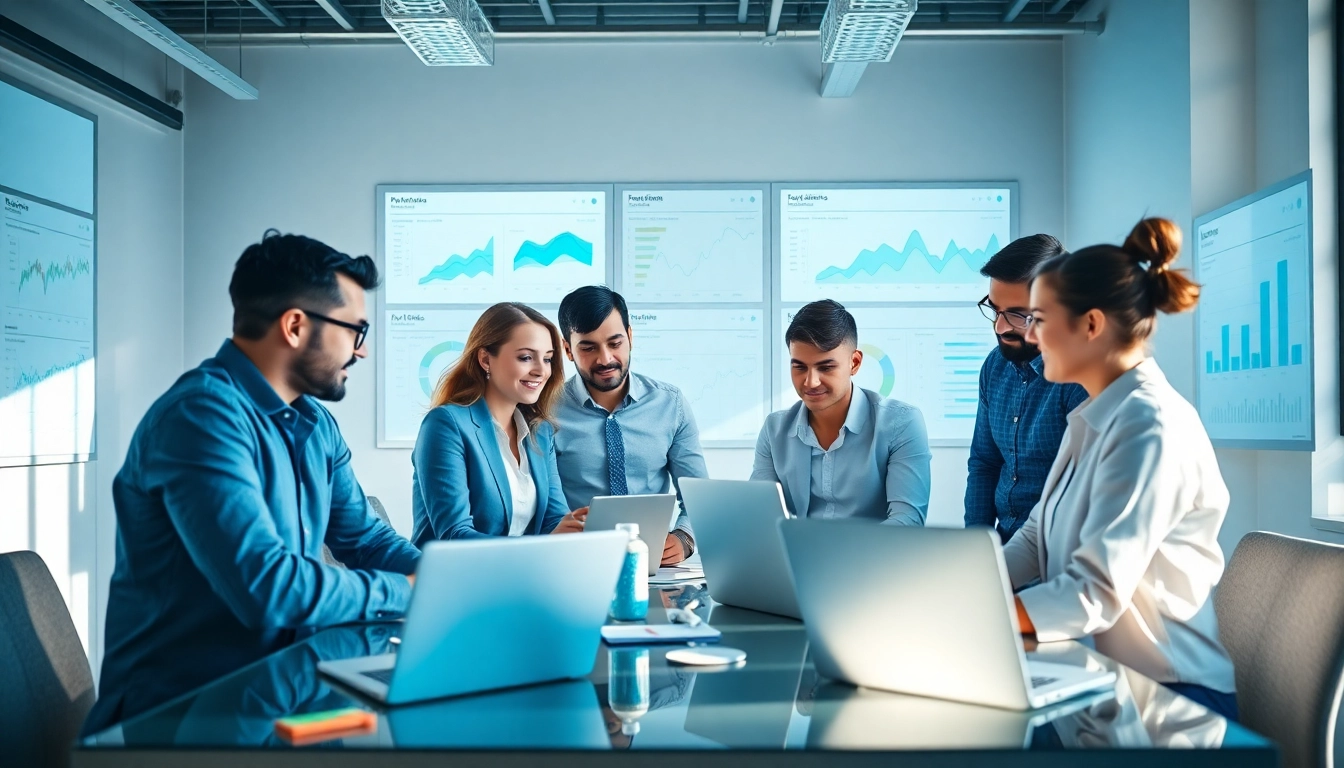 Visit website and engage with a professional digital marketing team in a modern office.