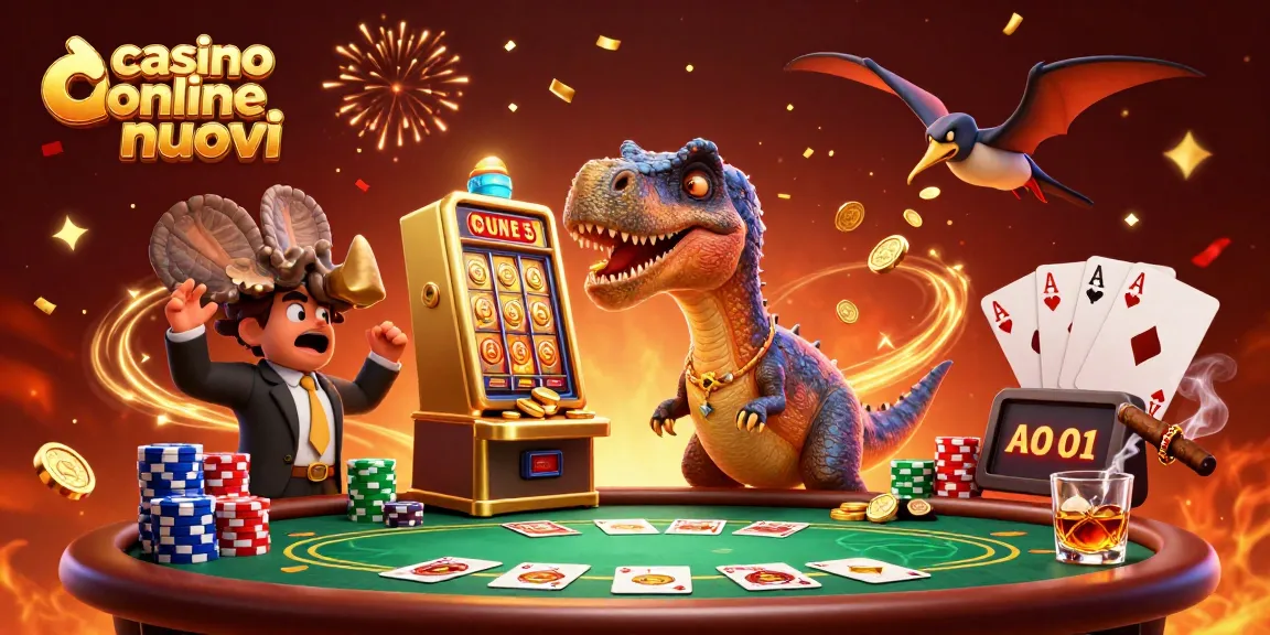 Il pachicefalosauro colpisce una slot machine d'oro nel casinò online nuovi, facendo volare monete dorate.