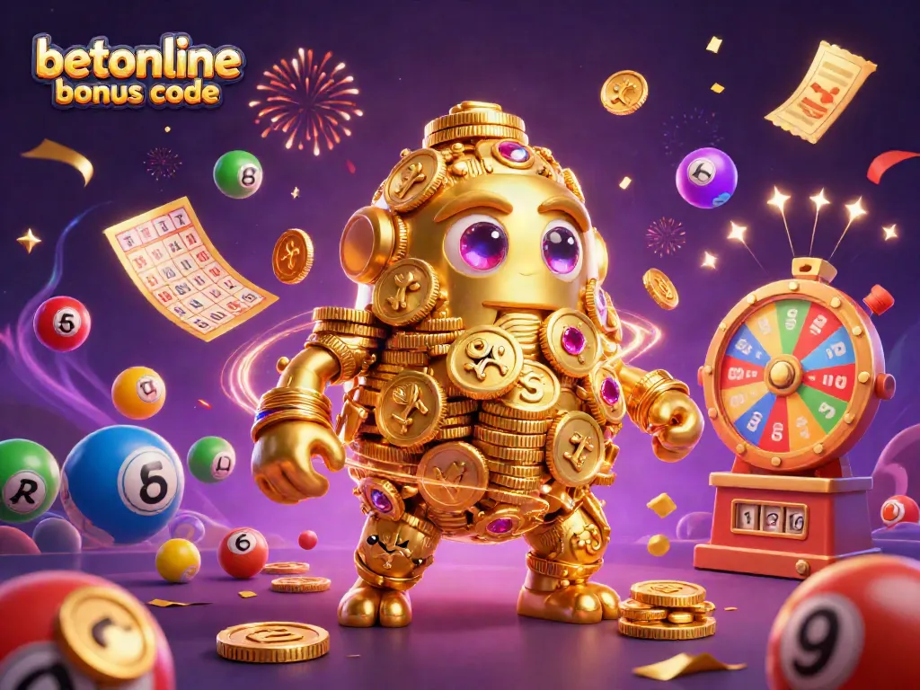Experience winning with the latest betonline bonus code in a vibrant casino-themed 3D illustration.