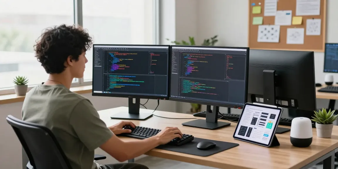 Software developer working on bdtjl project in a bright modern office space