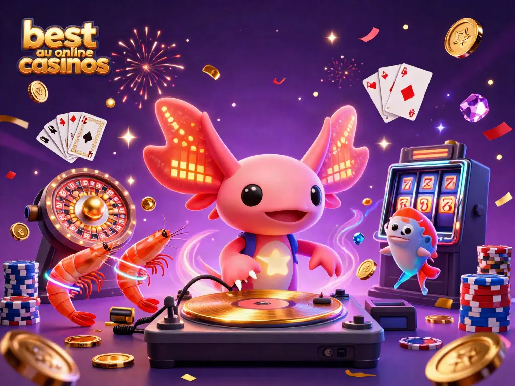 Experience the excitement of the best au online casinos with an energetic underwater casino scene and vibrant characters.