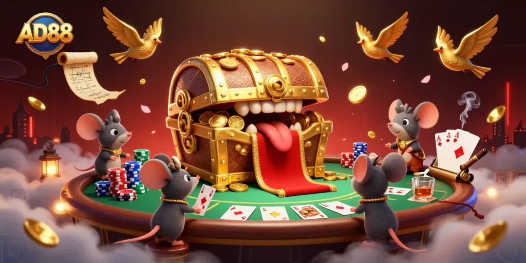 Experience thrilling AD88 poker action with dynamic characters and vibrant casino elements.