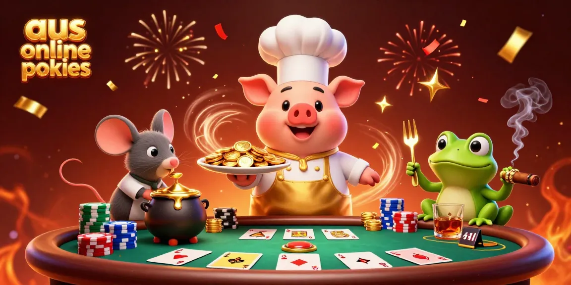 Experience excitement with aus online pokies in a vibrant casino scene filled with lively characters.