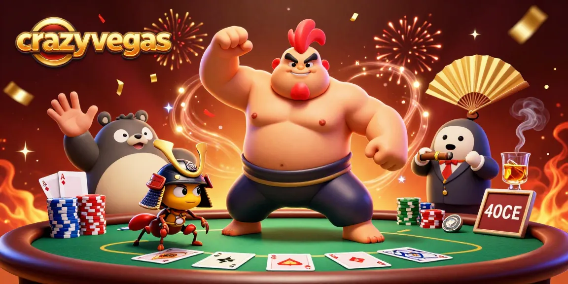 Experience the excitement at crazyvegas with a powerful sumo wrestler rooster and fierce cricket in action.