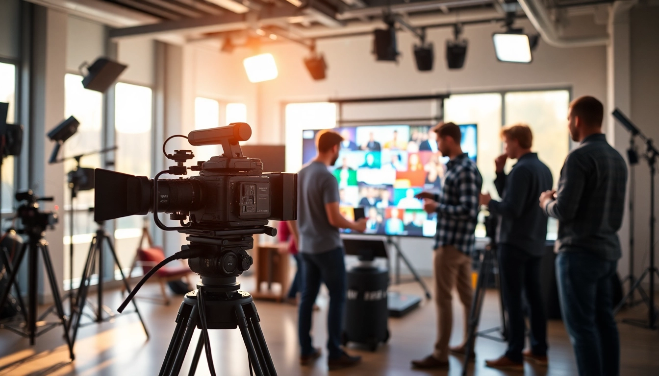 Filming in a studio by edmonton production companies showcasing a collaborative team at work.
