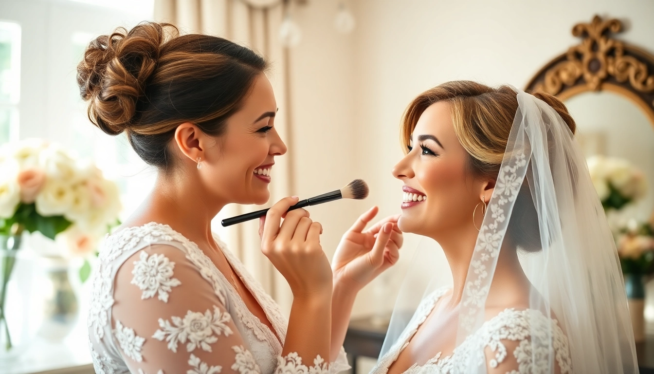 Dallas bridal makeup artist expertly enhancing a bride's beauty in a bright setting.