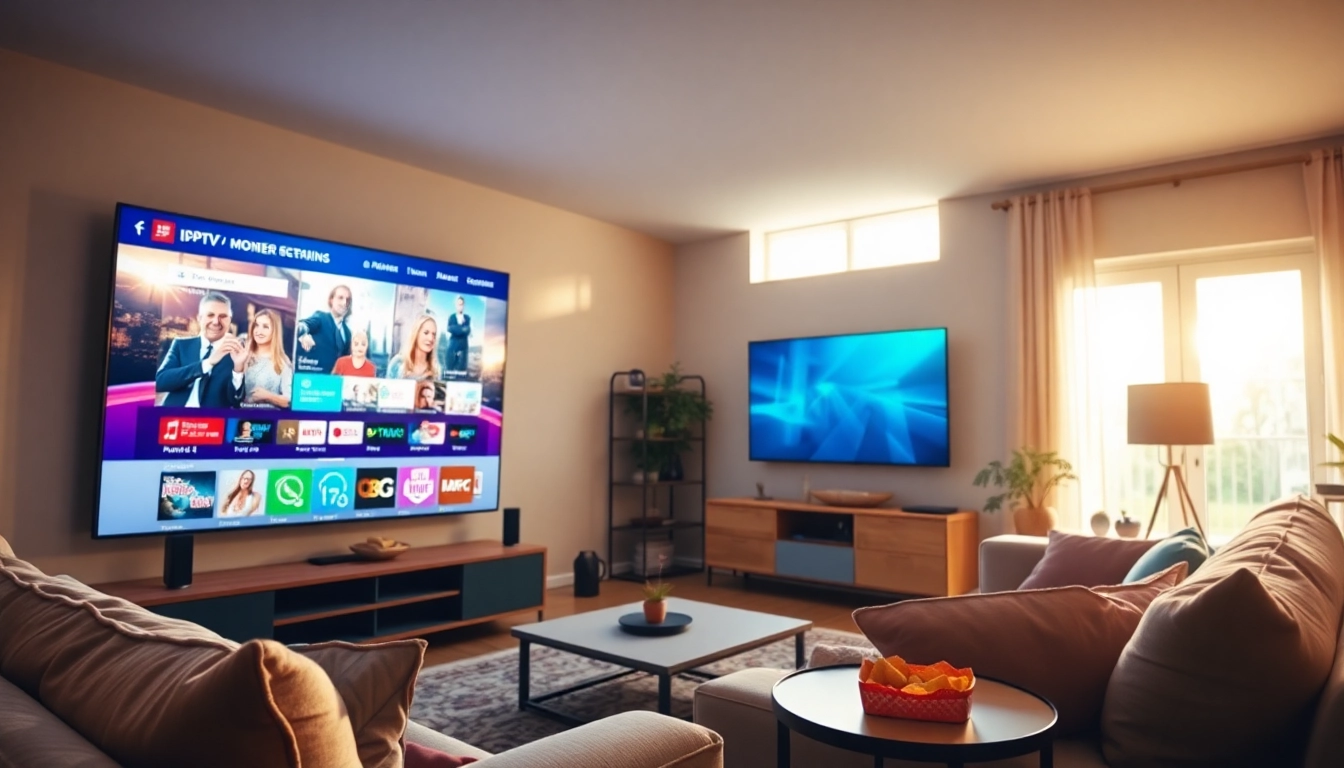 Streamlining entertainment with a FREE IPTV Trial displayed on a sleek TV in a cozy living room.
