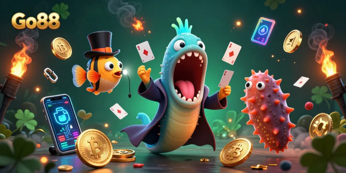 Engage with Go88's thrilling games as a bioluminescent gulper eel performs magic tricks.