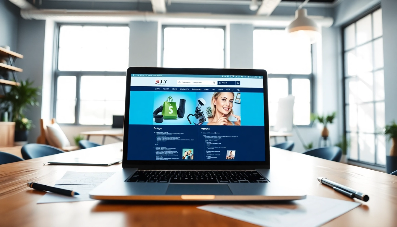 Showcasing Custom Shopify development in a professional workspace with vibrant eCommerce designs.