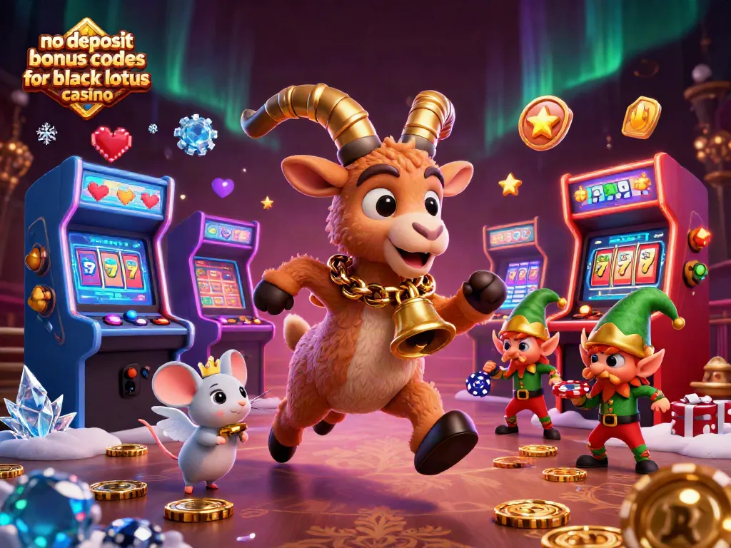 Claim exclusive no deposit bonus codes for black lotus casino as cartoon characters enjoy holiday gaming atmosphere