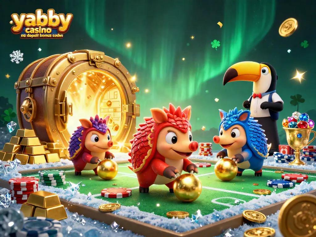 Engage with yabby casino no deposit bonus codes while cartoon pangolins compete in a vibrant casino scene.