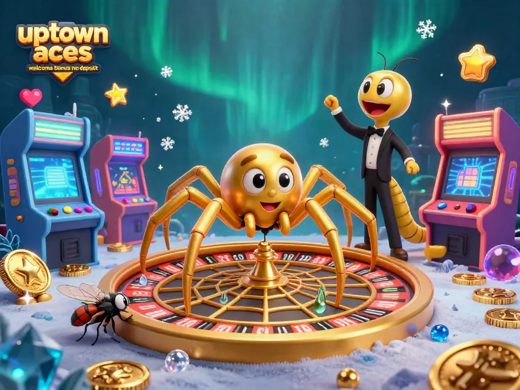 Place your bets with the uptown aces welcome bonus no deposit, explore vibrant casino-themed 3D illustration.