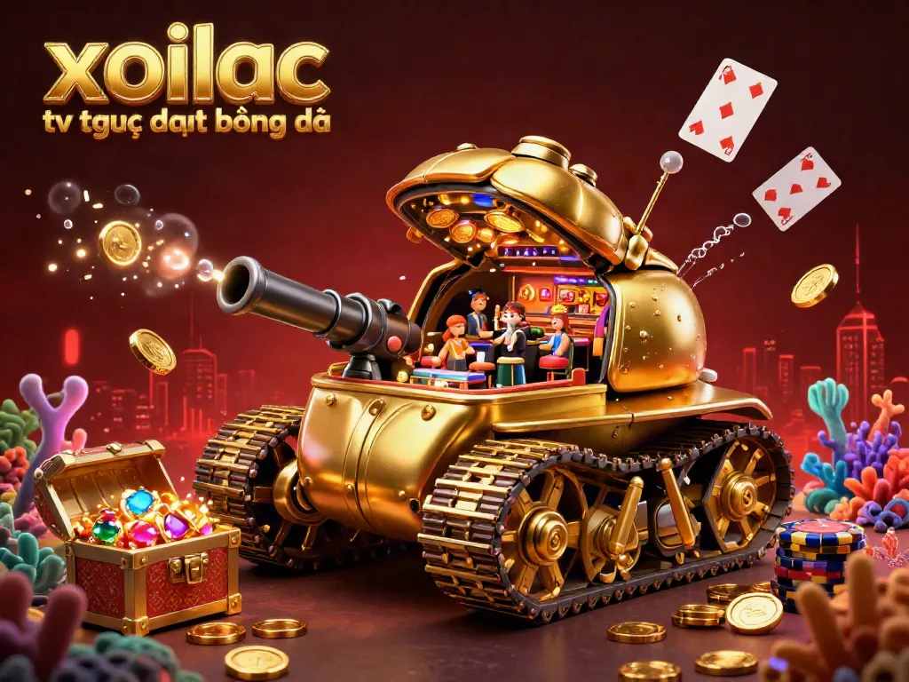 Xoilac TV trực tiếp bóng đá showcases a vibrant, dynamic casino scene inside a golden beetle tank, revealing a unique gaming experience.