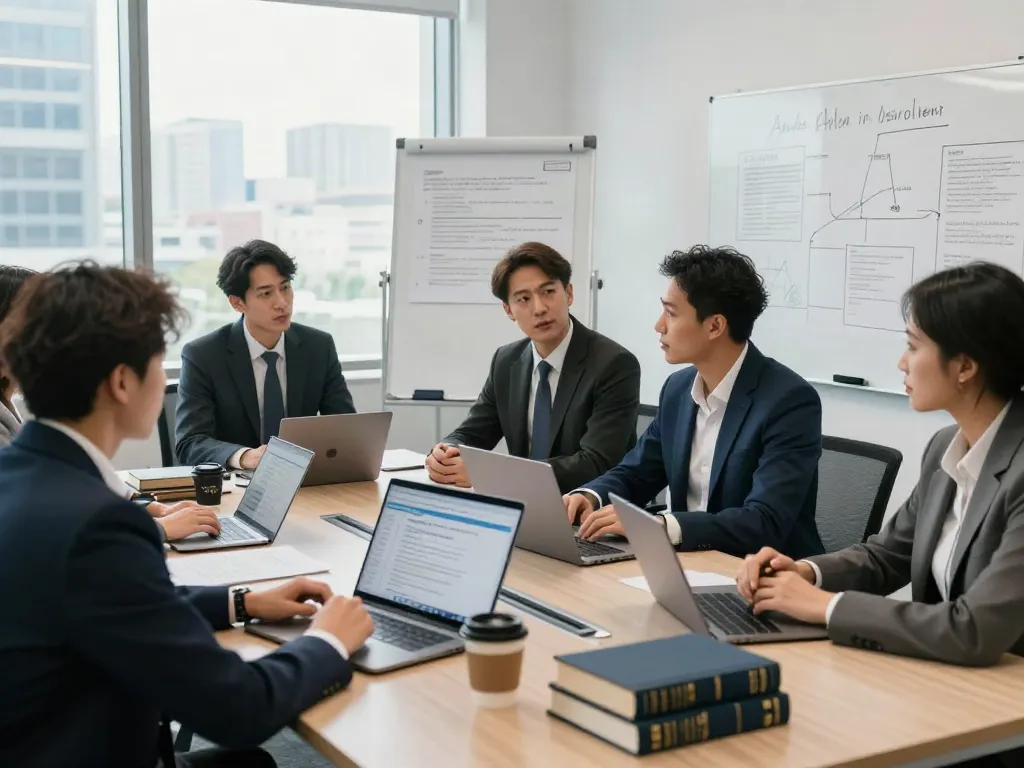 Lead Roedl consulting team strategizing in modern office setting, showcasing professional legal advisory services.