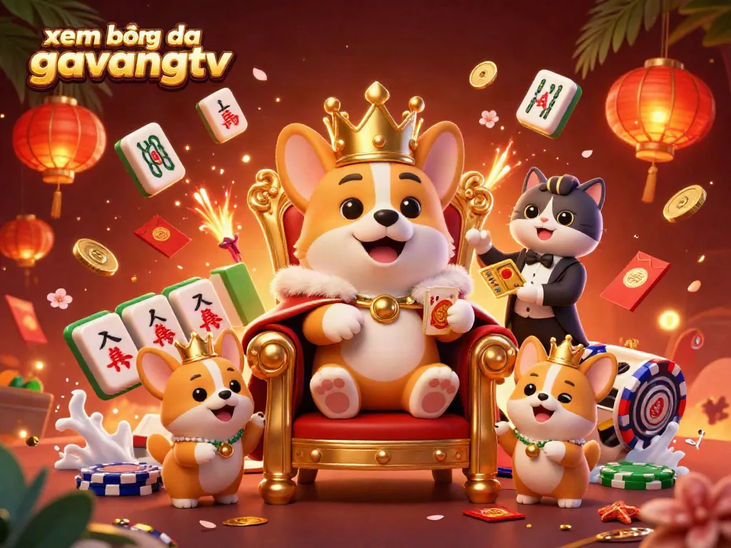Experience xem bóng đá gavangtv with unique elements like slot reels and vibrant corgis in an abundant digital casino scene.