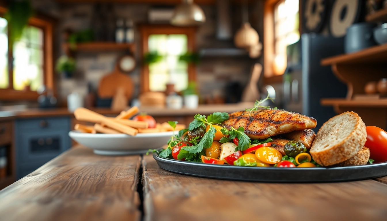 Savoring Food artistry with a gourmet dish on a rustic wooden table showcased beautifully.