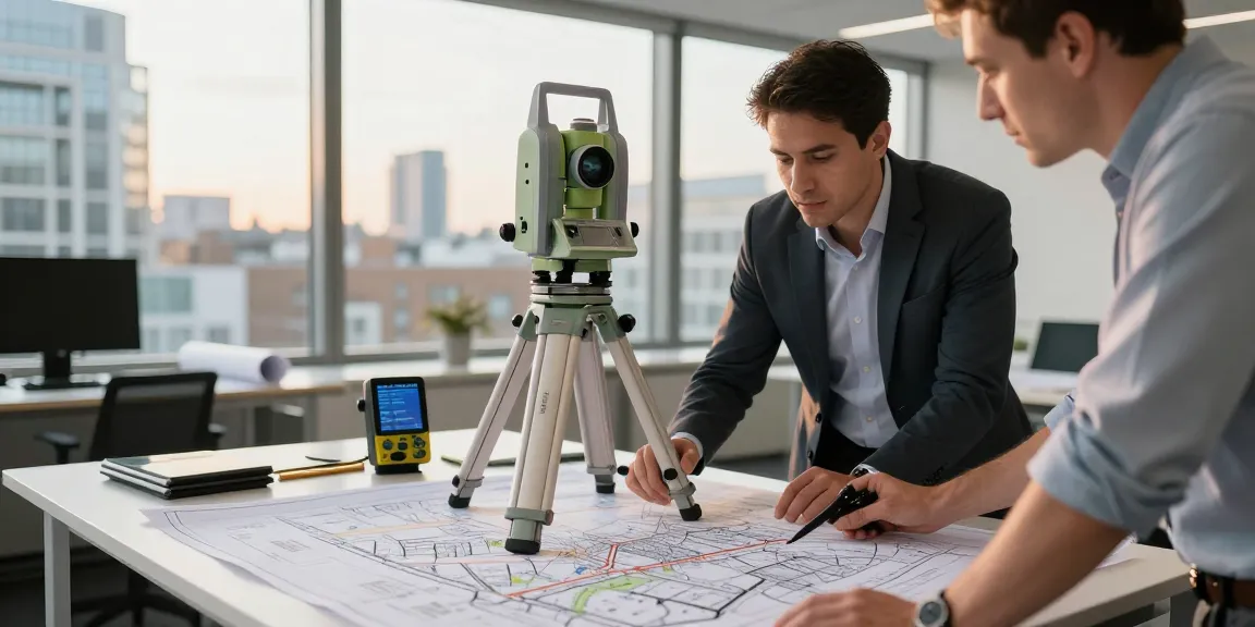 Topographical surveys london & Surrey performed by a professional surveyor in an urban office setting using advanced equipment.