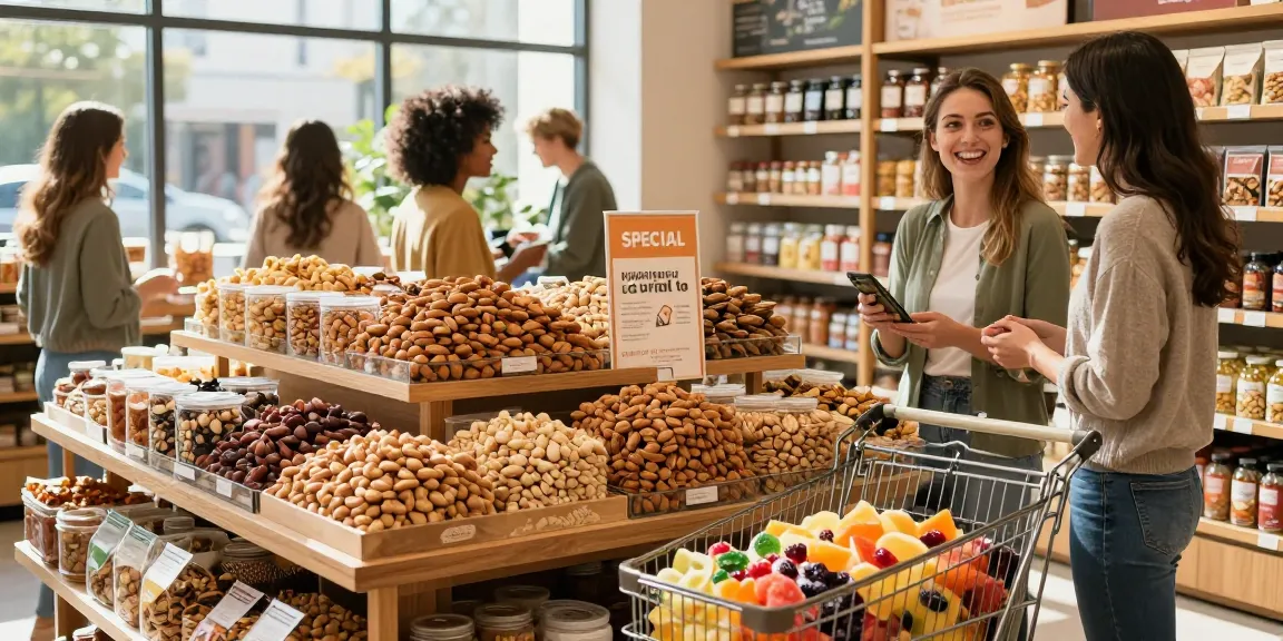 M98 สล็อตเว็บตรงไม่ผ่านเอเย่นต์ healthy snack store showcasing fresh nuts and dried fruits