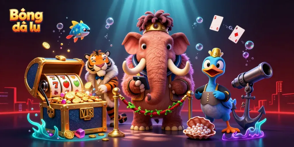 Experience Bóng đá lu thrills with vibrant casino characters and rich gaming elements in a dynamic 3D scene.