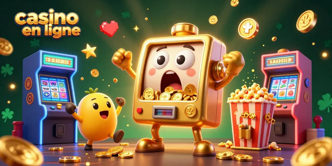 Le casino en ligne où une machine à sous dorée célèbre son jackpot avec des pièces qui jaillissent.