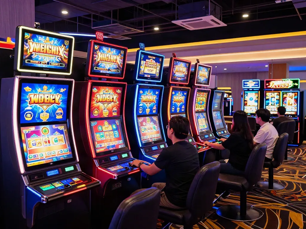 Exciting gaming experience on slot resmi platforms with friends enjoying vibrant machines.