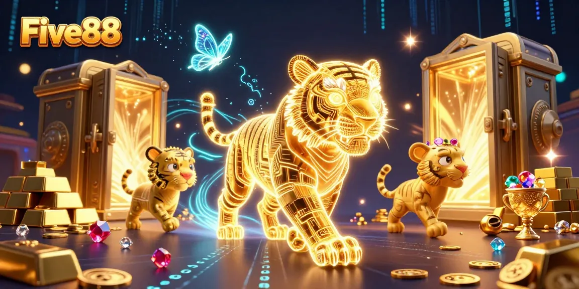 Join the action at Five88 with a dynamic 3D scene showcasing vibrant casino elements and characters.